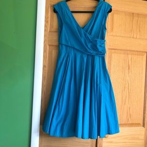 Vintage-Feel Custom- Made Vibrant Blue Cotton Dress with Full Skirt